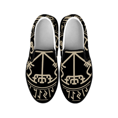 Viking Vegvisir Print Black Slip On Shoes