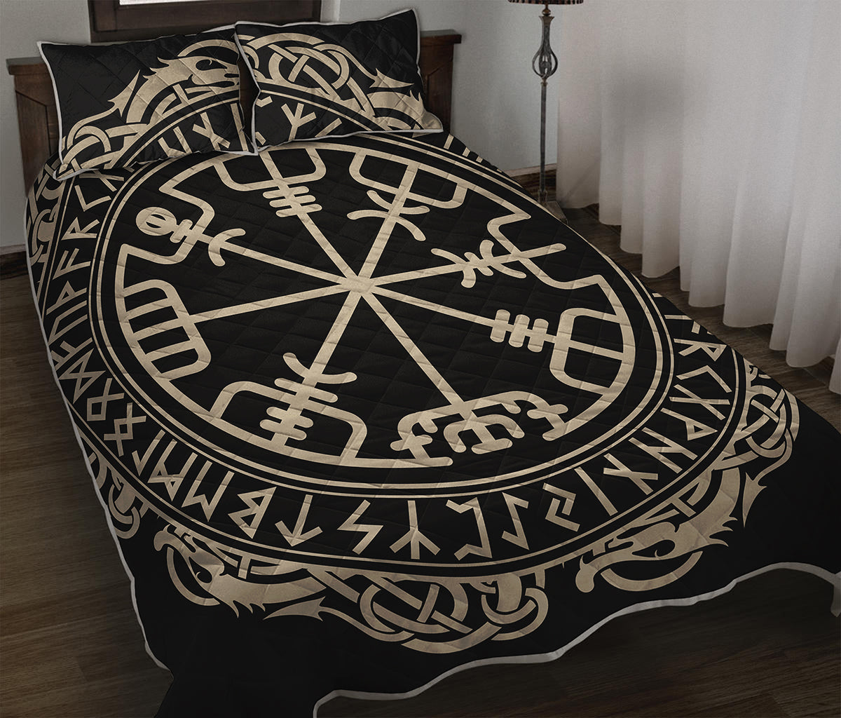 Viking Vegvisir Print Quilt Bed Set