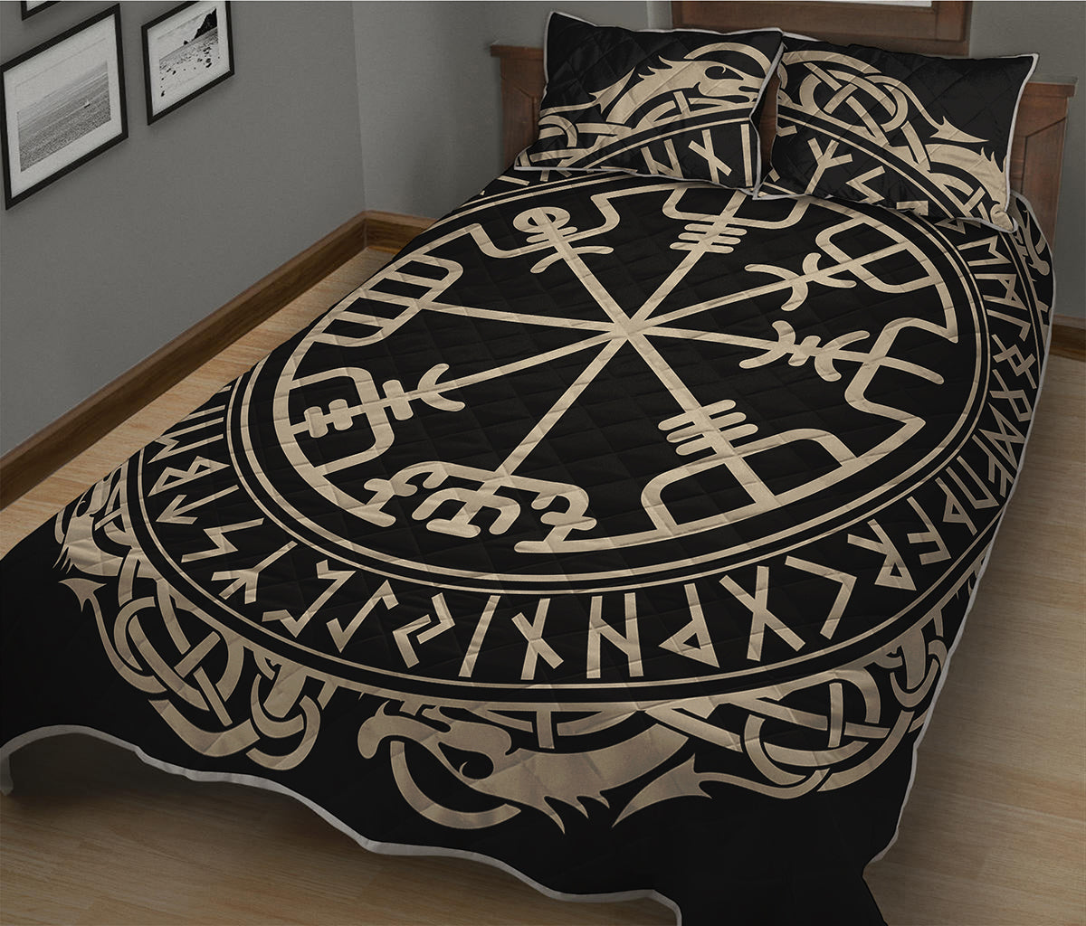 Viking Vegvisir Print Quilt Bed Set