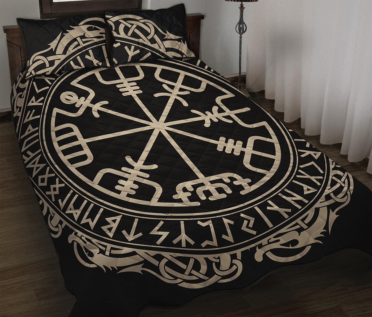 Viking Vegvisir Print Quilt Bed Set