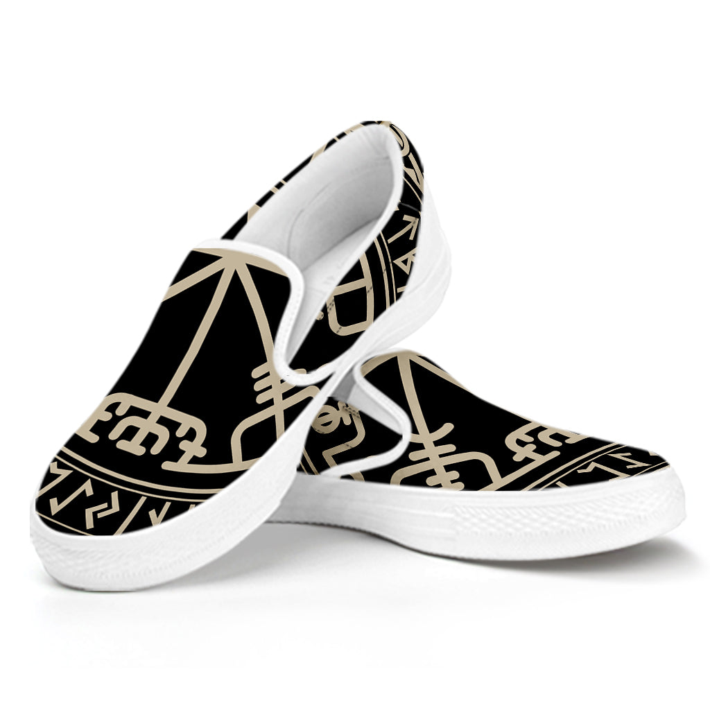 Viking Vegvisir Print White Slip On Shoes