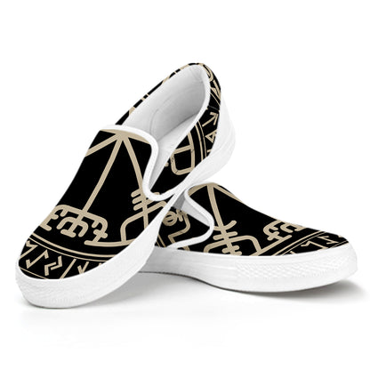 Viking Vegvisir Print White Slip On Shoes