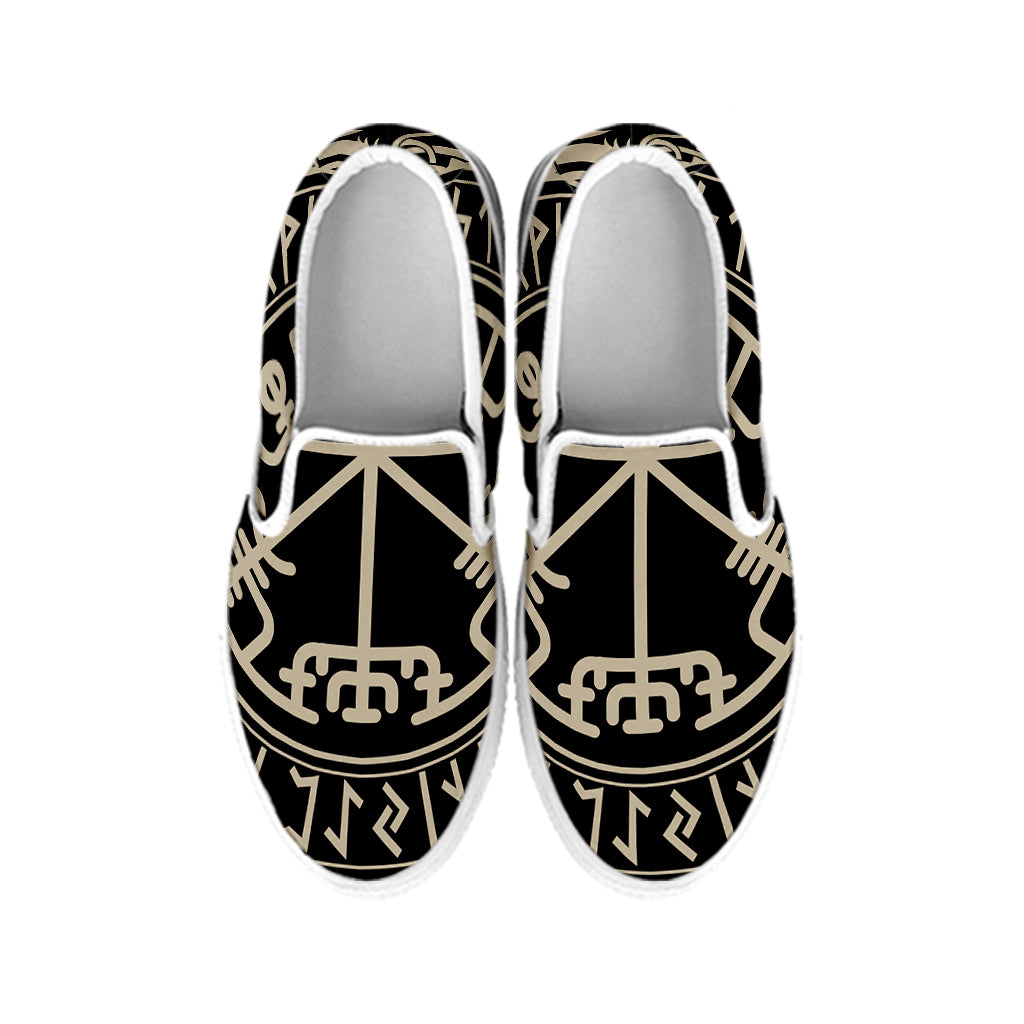 Viking Vegvisir Print White Slip On Shoes