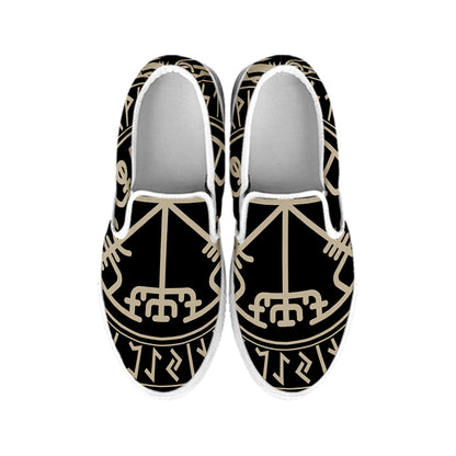 Viking Vegvisir Print White Slip On Shoes