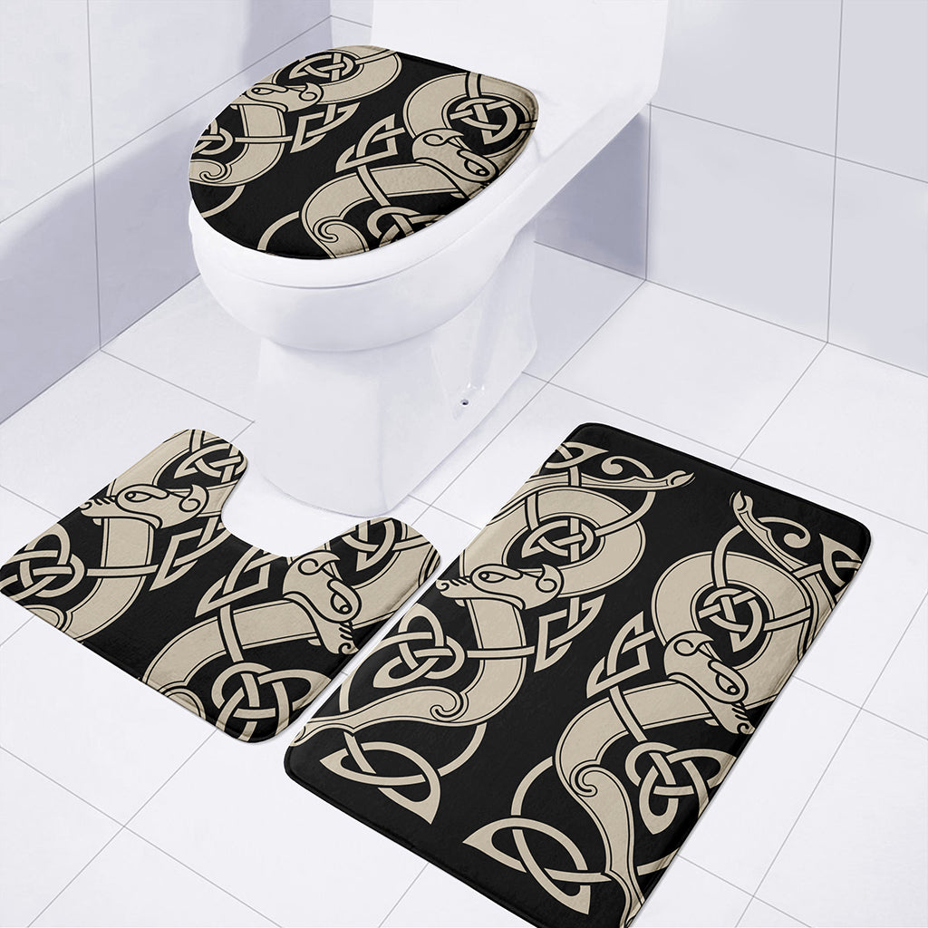 Viking Wolves Symbol Print 3 Piece Bath Mat Set