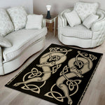 Viking Wolves Symbol Print Area Rug