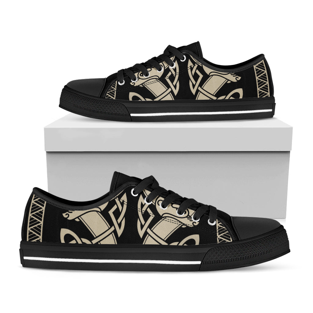 Viking Wolves Symbol Print Black Low Top Shoes