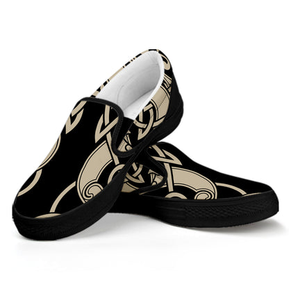 Viking Wolves Symbol Print Black Slip On Shoes