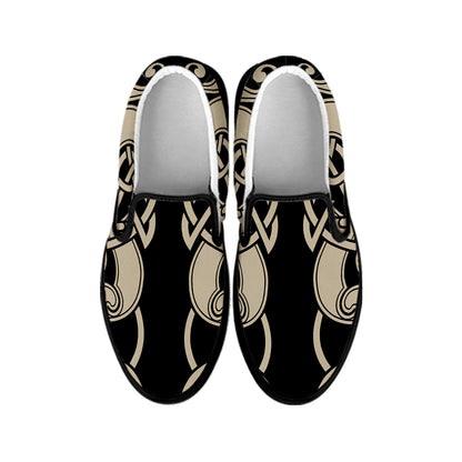 Viking Wolves Symbol Print Black Slip On Shoes