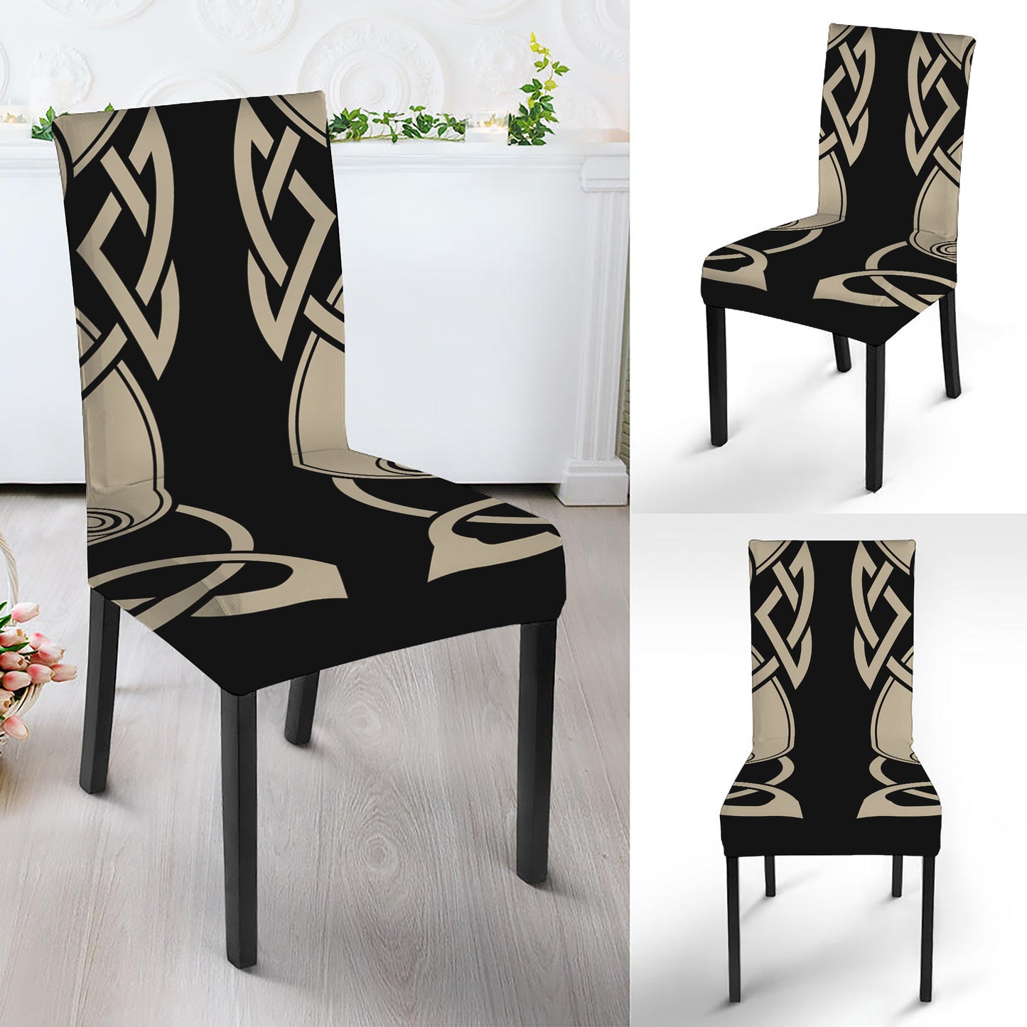 Viking Wolves Symbol Print Dining Chair Slipcover