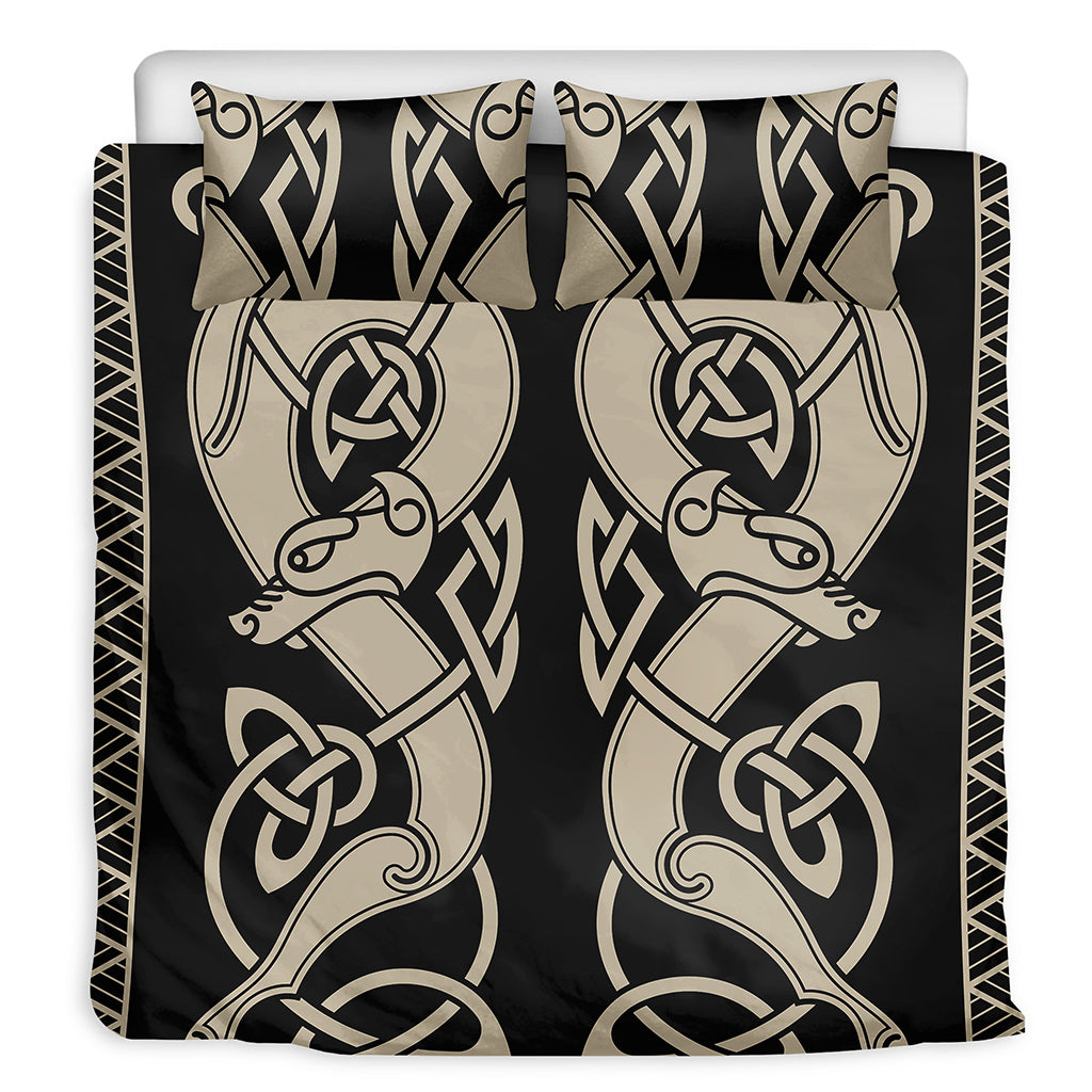 Viking Wolves Symbol Print Duvet Cover Bedding Set