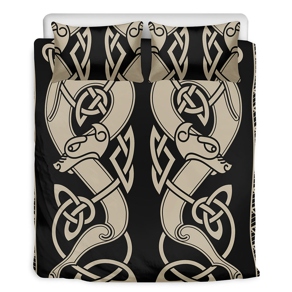 Viking Wolves Symbol Print Duvet Cover Bedding Set