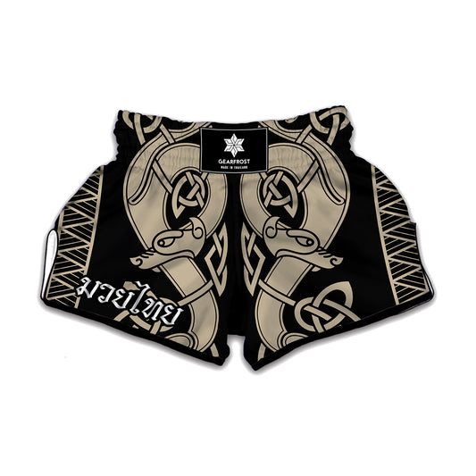 Viking Wolves Symbol Print Muay Thai Boxing Shorts