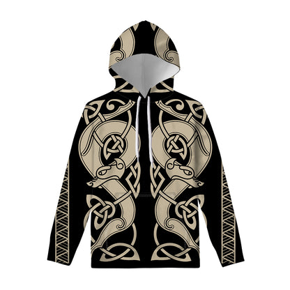 Viking Wolves Symbol Print Pullover Hoodie