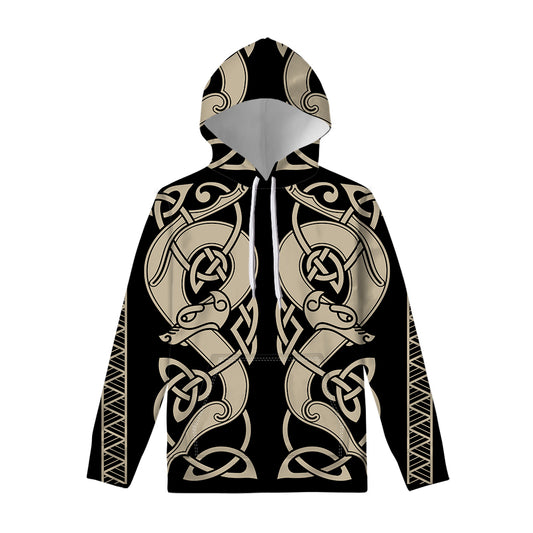 Viking Wolves Symbol Print Pullover Hoodie