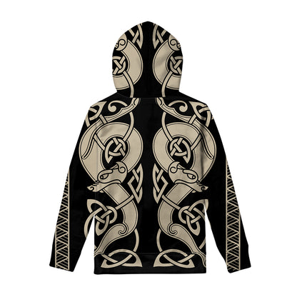 Viking Wolves Symbol Print Pullover Hoodie