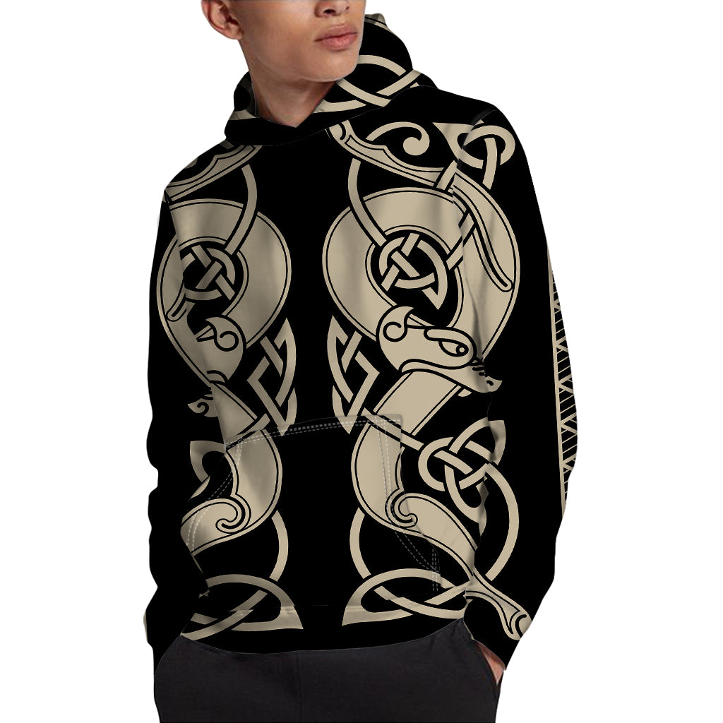 Viking Wolves Symbol Print Pullover Hoodie