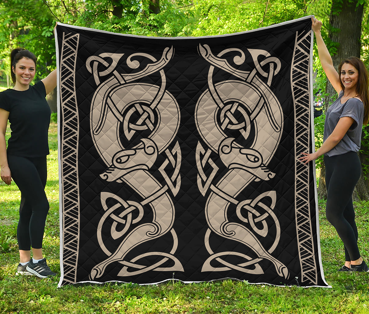 Viking Wolves Symbol Print Quilt