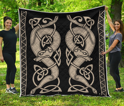 Viking Wolves Symbol Print Quilt