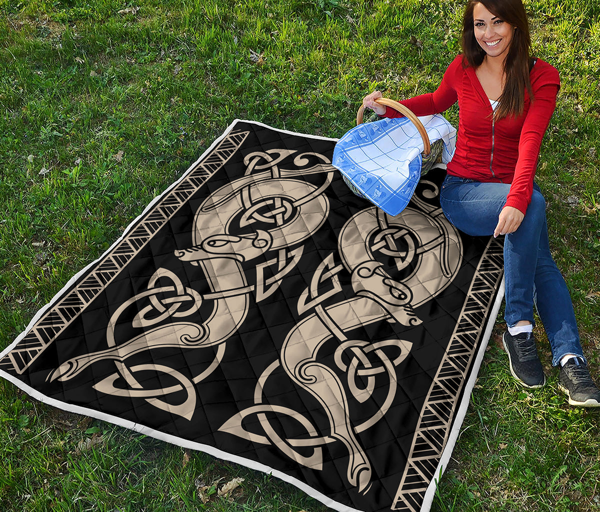 Viking Wolves Symbol Print Quilt