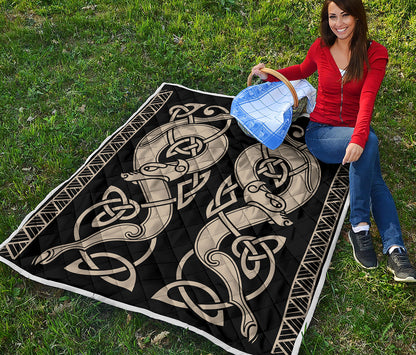 Viking Wolves Symbol Print Quilt