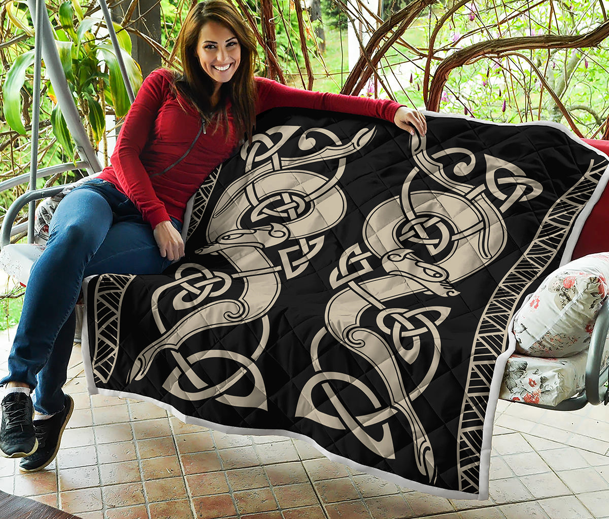 Viking Wolves Symbol Print Quilt