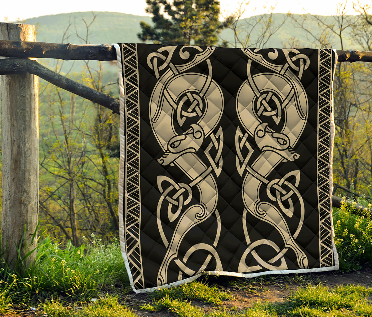Viking Wolves Symbol Print Quilt
