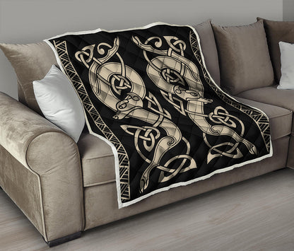 Viking Wolves Symbol Print Quilt