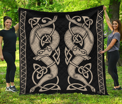 Viking Wolves Symbol Print Quilt