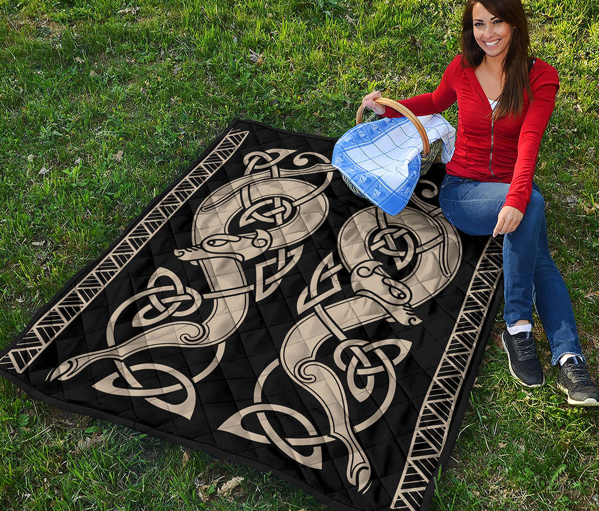 Viking Wolves Symbol Print Quilt