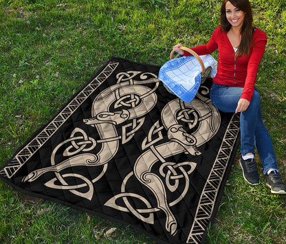Viking Wolves Symbol Print Quilt