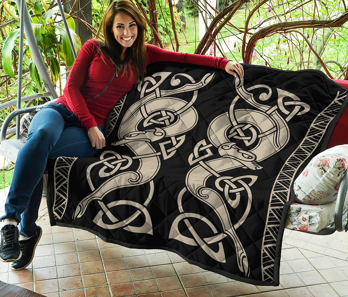 Viking Wolves Symbol Print Quilt