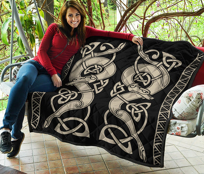 Viking Wolves Symbol Print Quilt