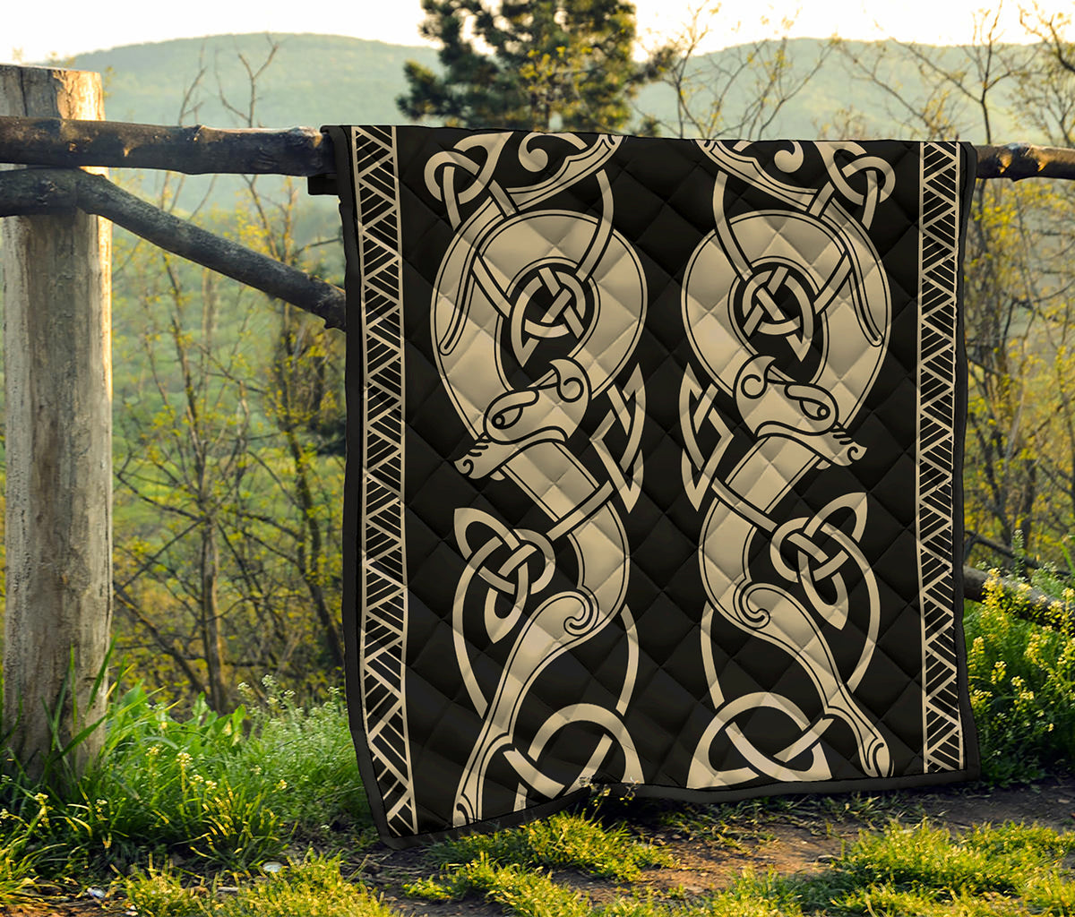 Viking Wolves Symbol Print Quilt