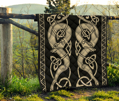 Viking Wolves Symbol Print Quilt