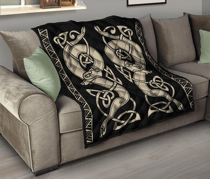 Viking Wolves Symbol Print Quilt