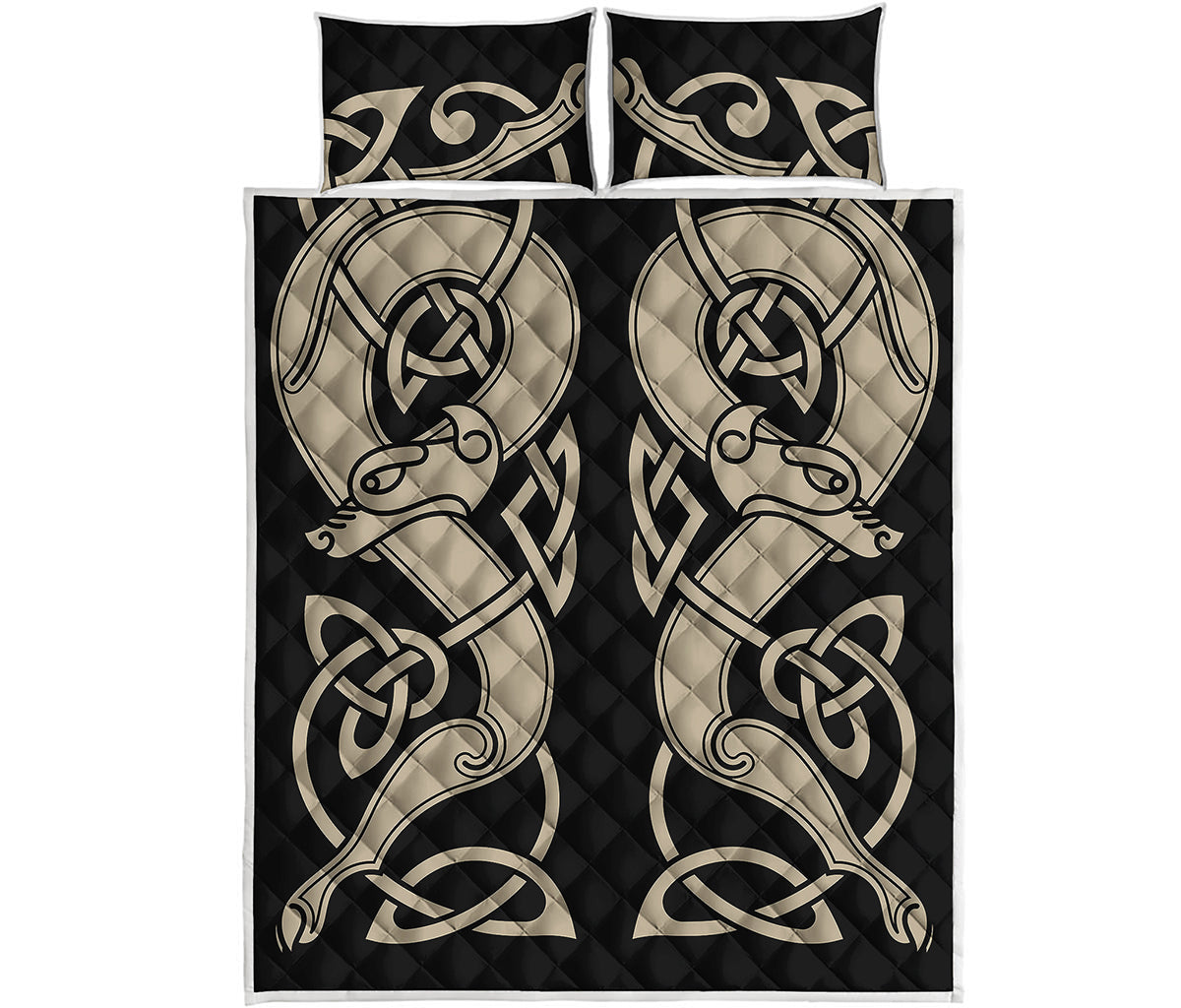 Viking Wolves Symbol Print Quilt Bed Set