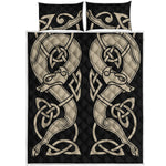 Viking Wolves Symbol Print Quilt Bed Set