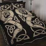 Viking Wolves Symbol Print Quilt Bed Set
