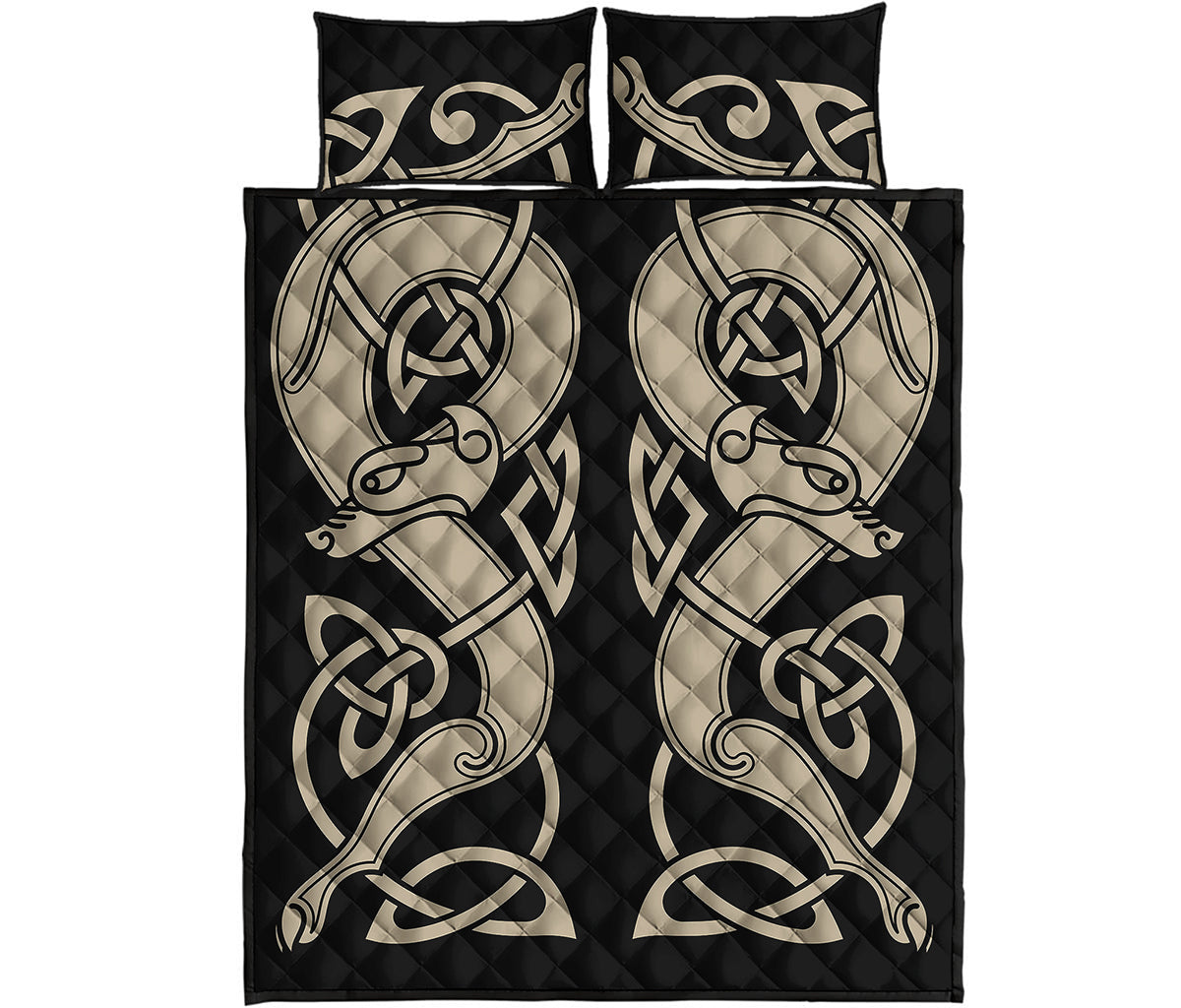 Viking Wolves Symbol Print Quilt Bed Set