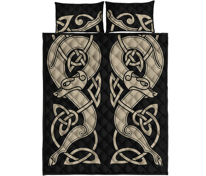 Viking Wolves Symbol Print Quilt Bed Set