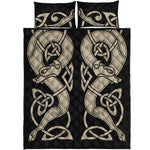 Viking Wolves Symbol Print Quilt Bed Set