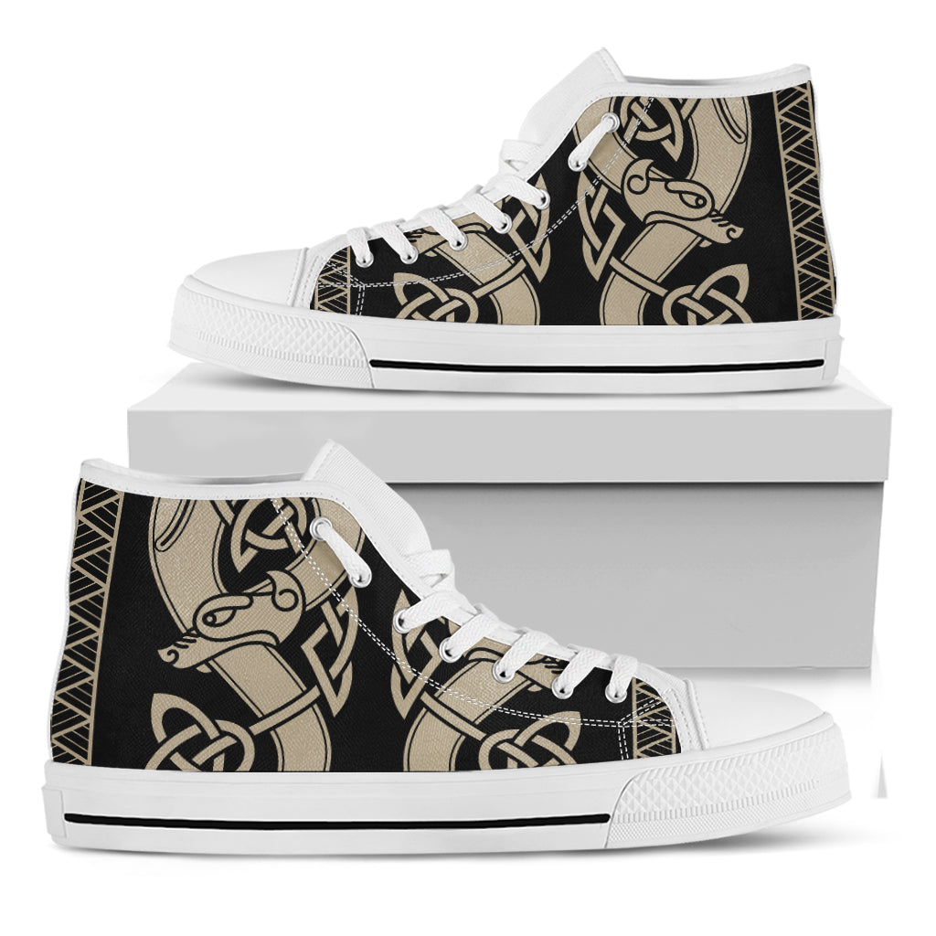 Viking Wolves Symbol Print White High Top Shoes
