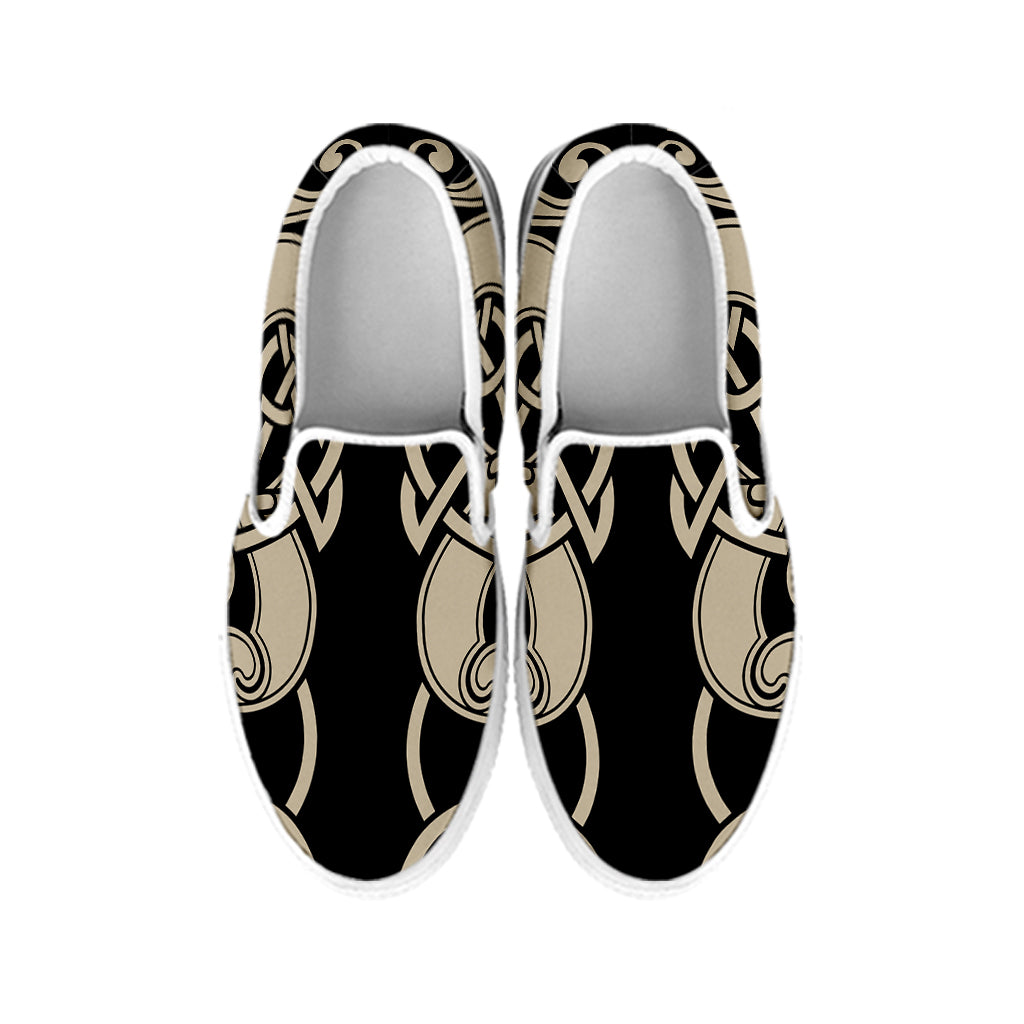 Viking Wolves Symbol Print White Slip On Shoes