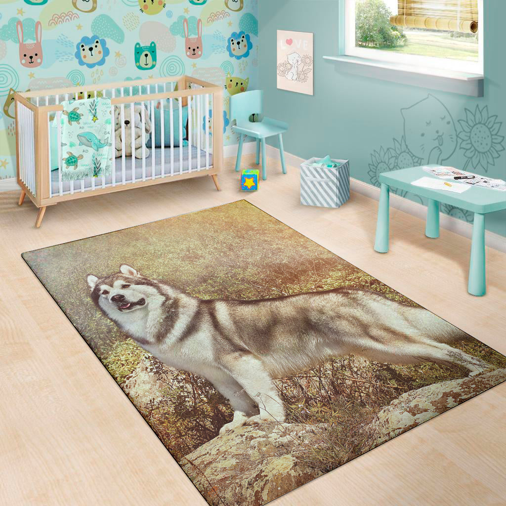 Vintage Alaskan Malamute Print Area Rug