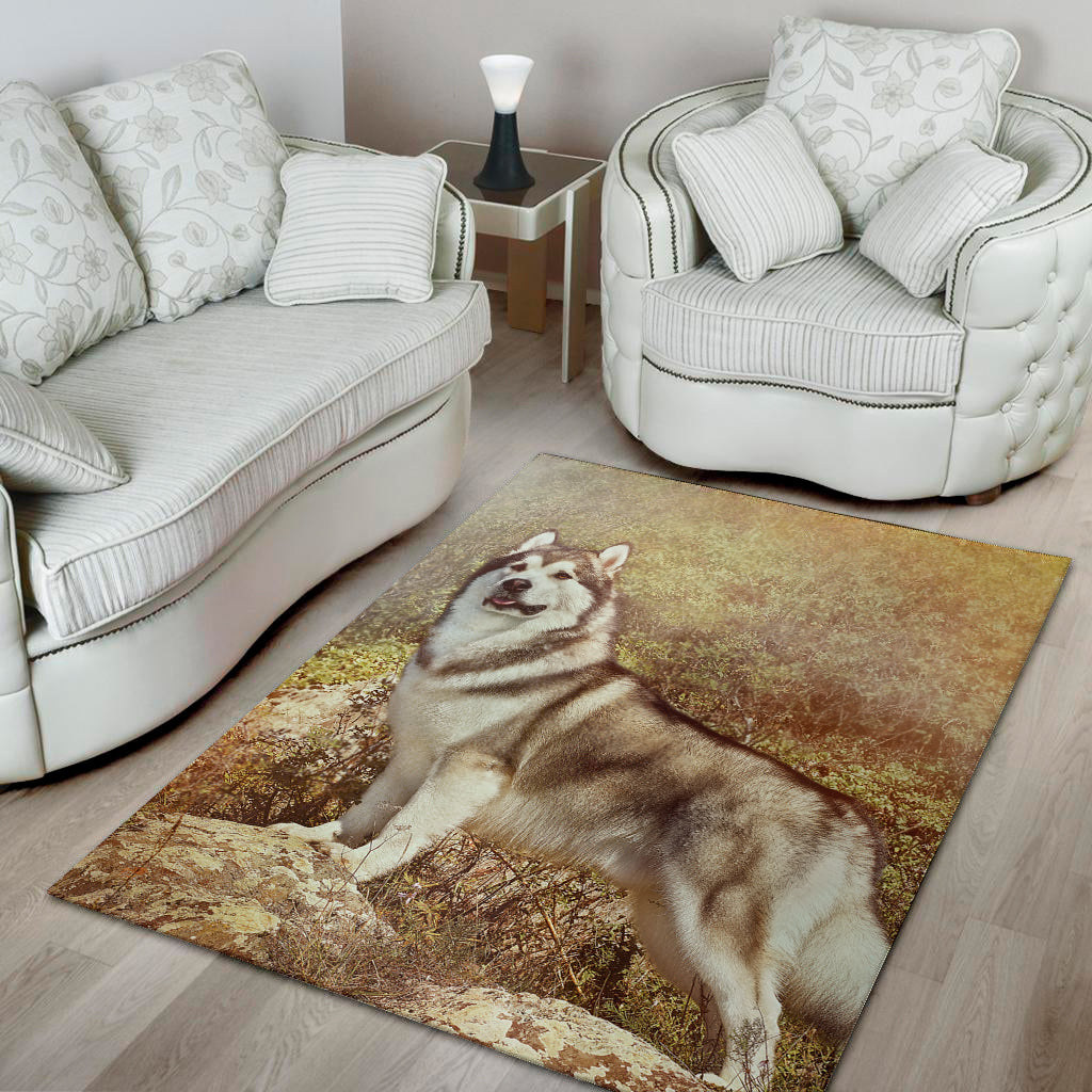 Vintage Alaskan Malamute Print Area Rug