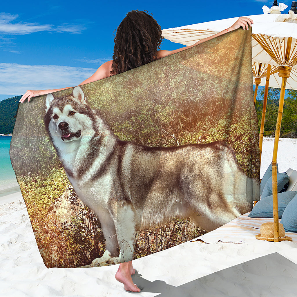 Vintage Alaskan Malamute Print Beach Sarong Wrap