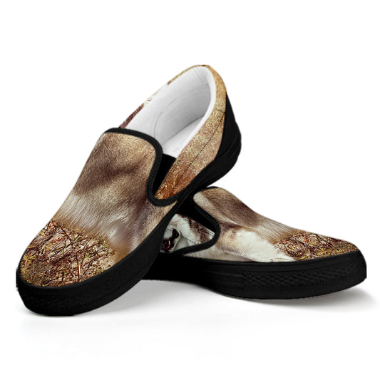Vintage Alaskan Malamute Print Black Slip On Shoes