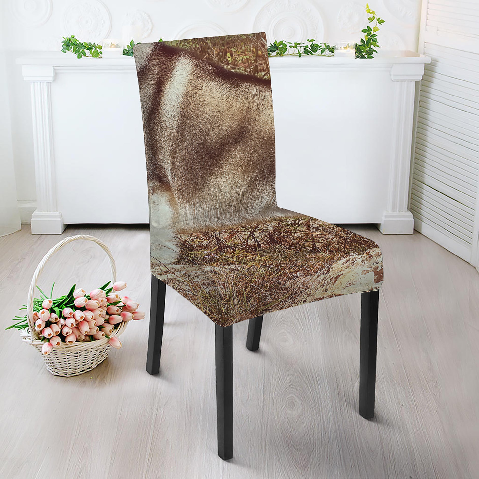 Vintage Alaskan Malamute Print Dining Chair Slipcover
