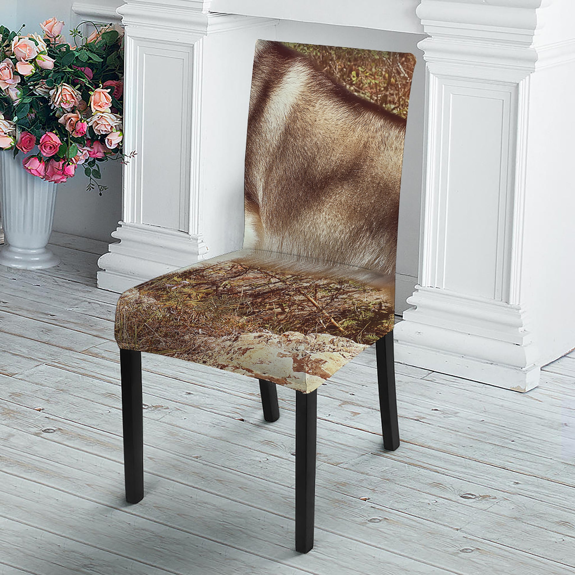 Vintage Alaskan Malamute Print Dining Chair Slipcover